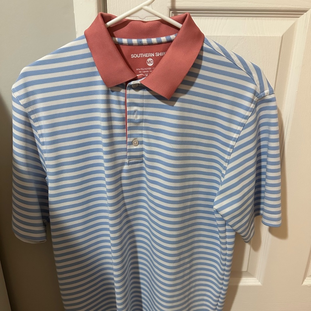 The Southern Shirt Company Blue and White Polo with Red Collar